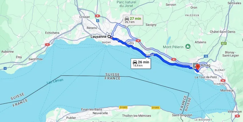 De Lausanne à Vevey en voiture