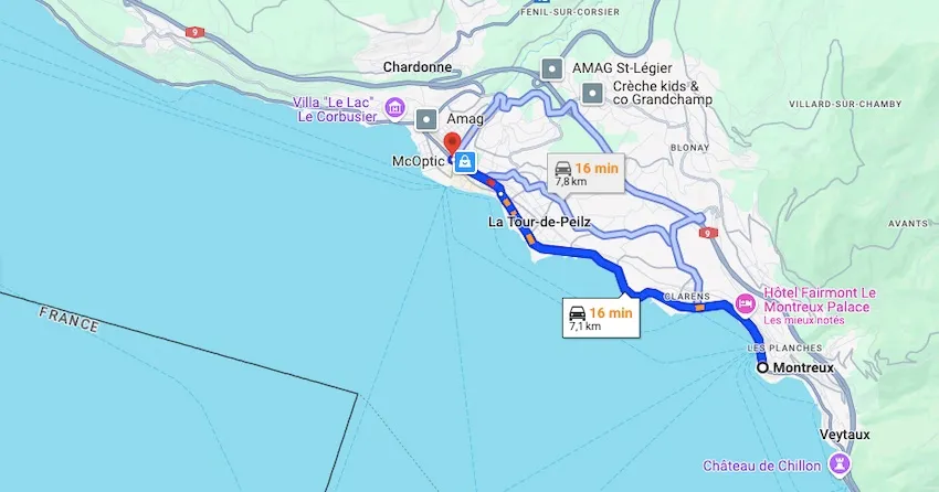Von Montreux nach Vevey mit dem Auto