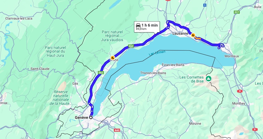 De Genève à Vevey en voiture